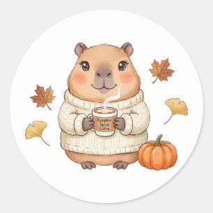 Cozy Autumn Capybara Kawaii Pumpkin Spice Latte Classic Round Sticker