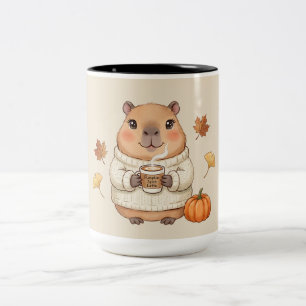 Cozy Autumn Capybara Kawaii Pumpkin Spice Latte Two-Tone Coffee Mug