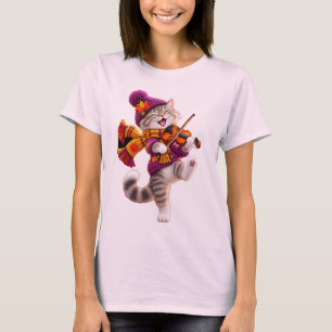 Cozy Autumn Cat Violin Women's T-Shirt Cute Fall
