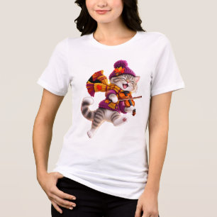 Cozy Autumn Cat Violin Women's T-Shirt Tri-Blend Shirt