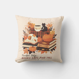 Cozy Autumn Cats & Books Throw Pillow – Fall Decor