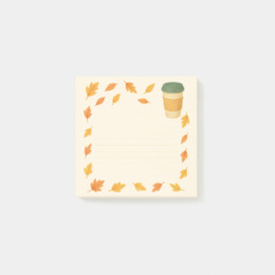 Cozy Autumn Coffee – Falling Leaves Post-it Notes