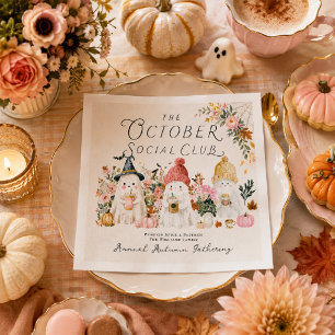 Cozy Autumn Coffee Ghost Floral Celebration Napkin