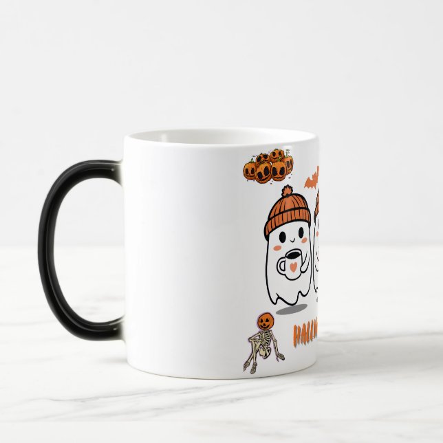 Cozy Autumn Coffee Ghosts – Halloween Magic Mug (Left)