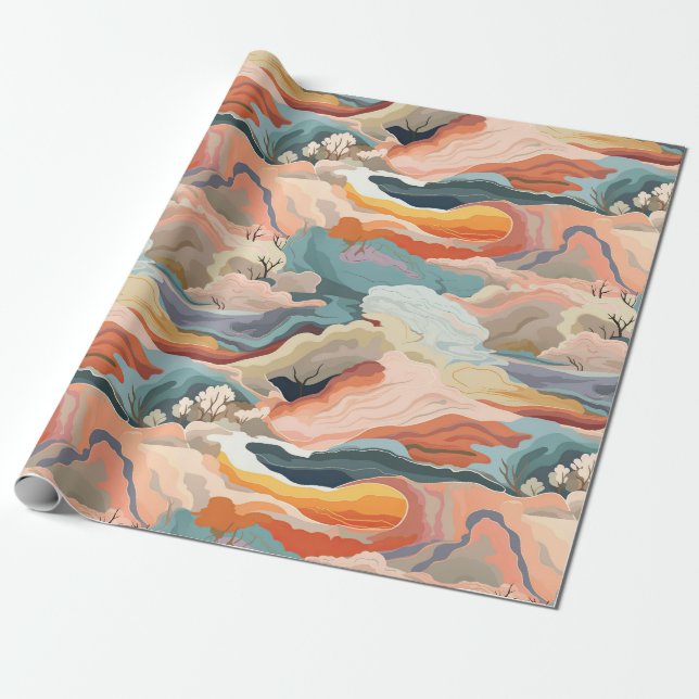 Cozy Autumn Colours Abstract Digital Art Wrapping Paper (Unrolled)