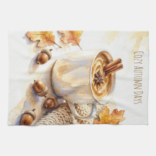 Cozy Autumn Days Latte Watercolor Kitchen Towel