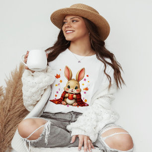 Cozy Autumn Design: Rabbit Enjoying Coffee blanket T-Shirt
