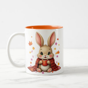 Cozy Autumn Design: Rabbit Enjoying Coffee blanket Two-Tone Coffee Mug