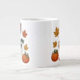 Cozy Autumn Duck with Pumpkin Coffee Fall Leaves  Large Coffee Mug