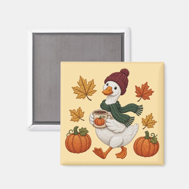 Cozy Autumn Duck with Pumpkin Coffee Fall Leaves  Magnet (Front/Back)