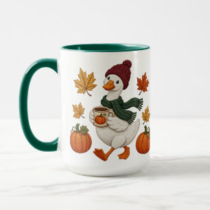 Cozy Autumn Duck with Pumpkin Coffee Fall Leaves Mug