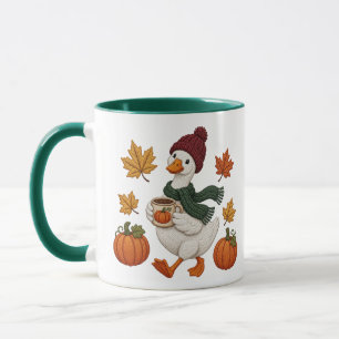Cozy Autumn Duck with Pumpkin Coffee Fall Leaves  Mug
