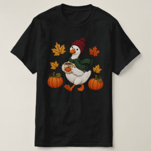 Cozy Autumn Duck with Pumpkin Coffee Fall Leaves T-Shirt