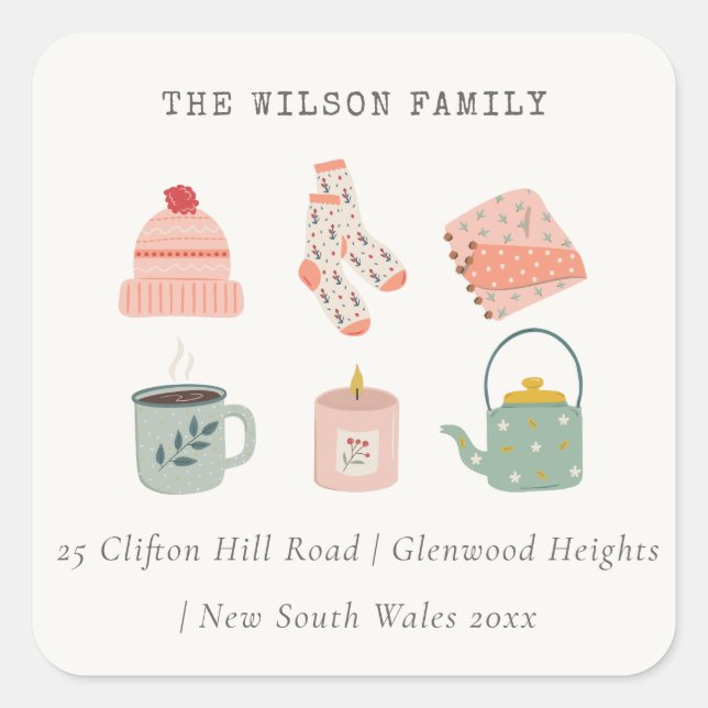 Cozy Autumn Essential Blush Thanksgiving Address Square Sticker (Front)