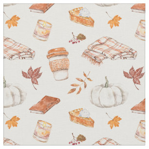 Cozy Autumn Essentials Watercolor Pattern Fabric