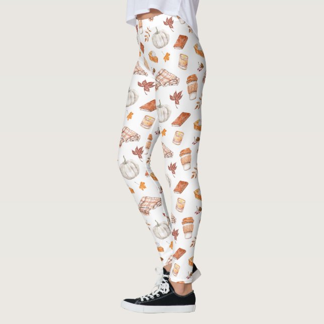 Cozy Autumn Essentials Watercolor Pattern Leggings (Left)