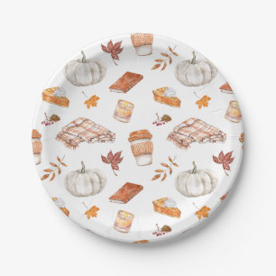 Cozy Autumn Essentials Watercolor Pattern Paper Plate