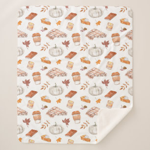 Cozy Autumn Essentials Watercolor Pattern Sherpa Blanket
