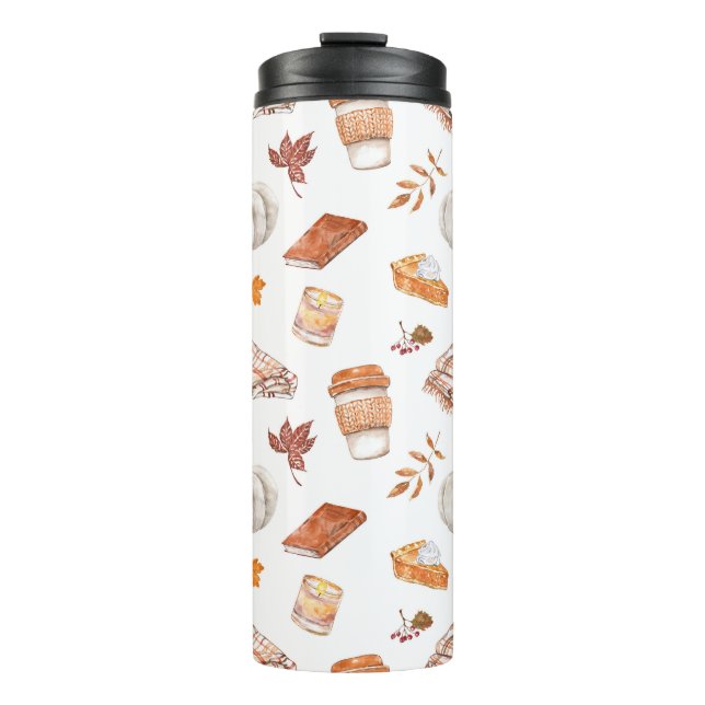 Cozy Autumn Essentials Watercolor Pattern Thermal Tumbler (Front)