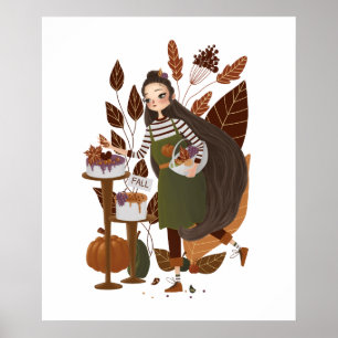 Cozy Autumn Fall Baker Hand Drawn Poster