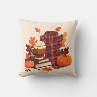 Cozy Autumn – Fall Decor with Pumpkins and books - Throw Pillow
