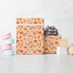 Cozy Autumn Fall Halloween Drinks Pattern Wrapping Paper