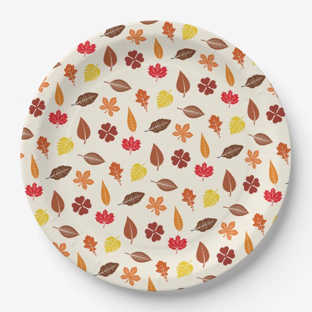 Cozy Autumn Fall Leaves Paper Plate (Front)