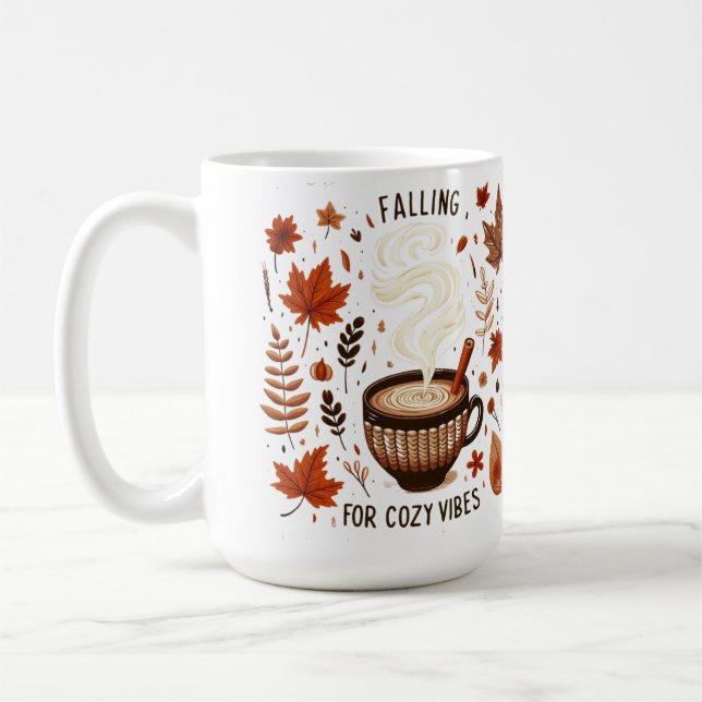 Cozy Autumn Fall Leaves & Pumpkin Spice Vibes Coffee Mug (Left)