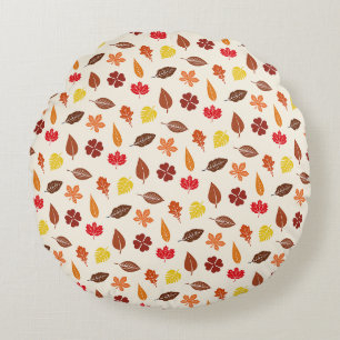 Cozy Autumn Fall Leaves Round Pillow