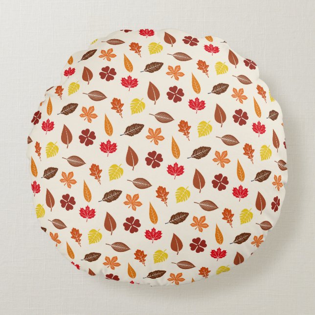 Cozy Autumn Fall Leaves Round Pillow (Front)