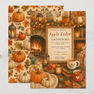 Cozy Autumn Fireplace Gathering Invitation