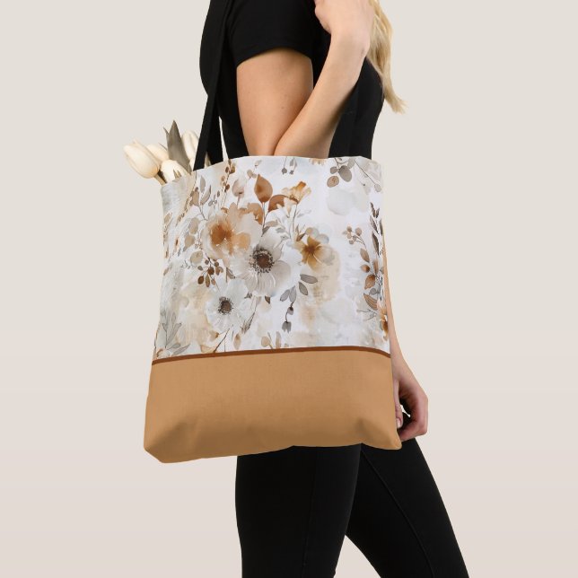 Cozy Autumn Floral Botanical with Colour Block Tote Bag (Close Up)