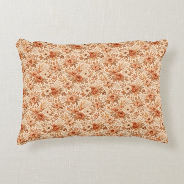 Cozy Autumn Floral Pattern Accent Pillow (Front)
