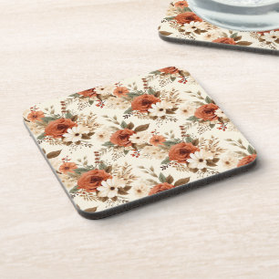 Cozy Autumn Floral Print Digital Art Coaster