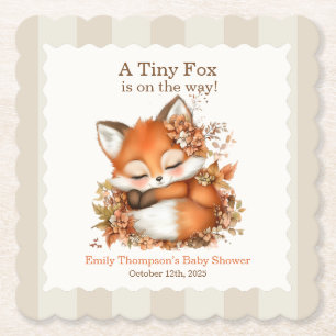 Cozy Autumn Fox Baby Shower Cozy Woodland Party Paper Coaster