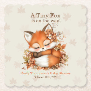Cozy Autumn Fox Baby Shower Cozy Woodland Party Paper Coaster