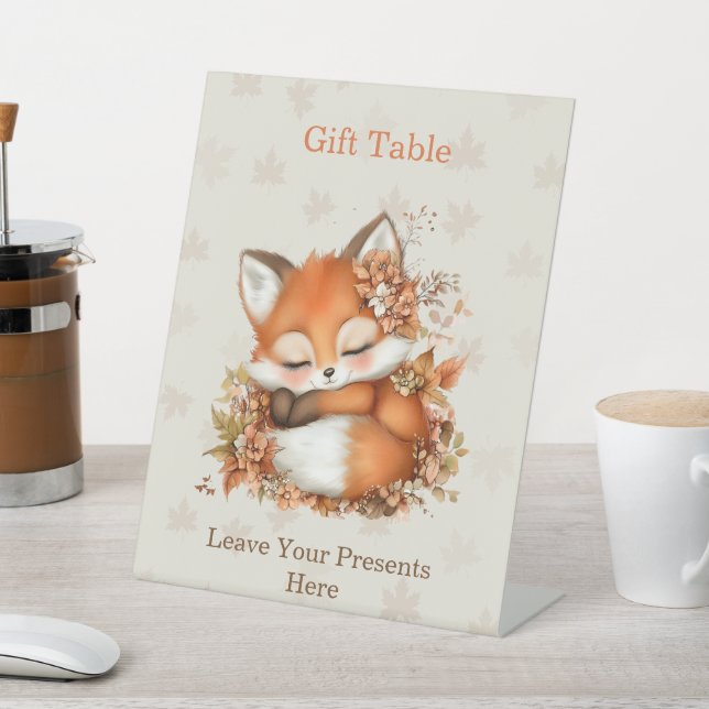 Cozy Autumn Fox Baby Shower Cozy Woodland Party Pedestal Sign (In SItu)
