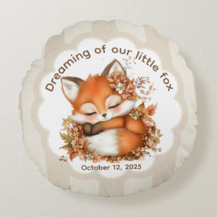 Cozy Autumn Fox Baby Shower Cozy Woodland Party Round Pillow