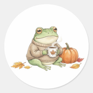 Cozy Autumn Frog Kawaii Pumpkin Spice Latte Classic Round Sticker