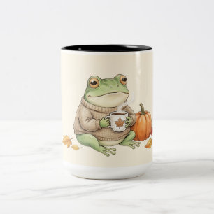 Cozy Autumn Frog Kawaii Pumpkin Spice Latte Two-Tone Coffee Mug