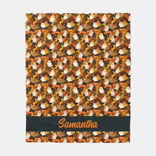 Cozy Autumn Ghosts and Leaves Halloween Fleece Blanket