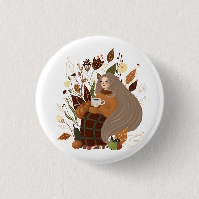 Cozy Autumn Girl 1 Inch Round Button (Front)