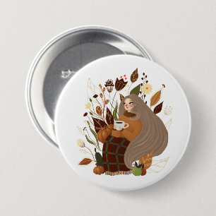 Cozy Autumn Girl 3 Inch Round Button