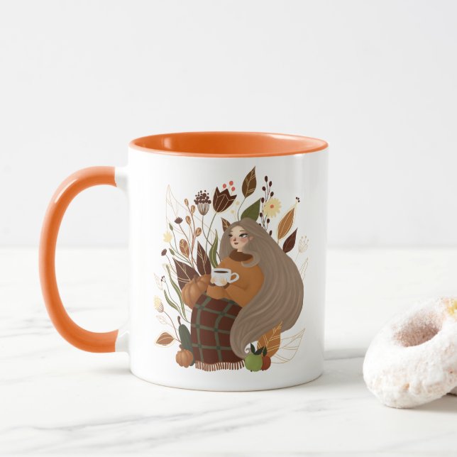 Cozy Autumn Girl Mug (With Donut)