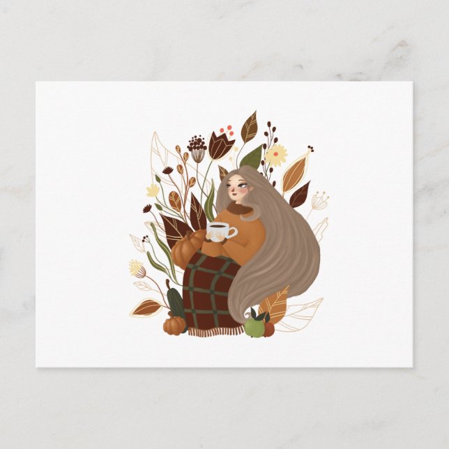 Cozy Autumn Girl Postcard (Front)