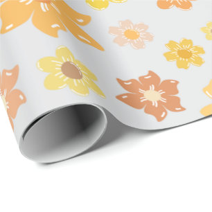 Cozy Autumn Golden Flowers Light Grey Seamless Wrapping Paper