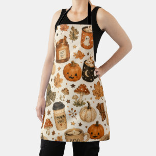 Cozy Autumn Halloween Pumpkin Spice Fall Mushrooms Apron