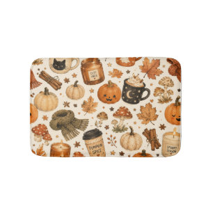 Cozy Autumn Halloween Pumpkin Spice Fall Mushrooms Bath Mat