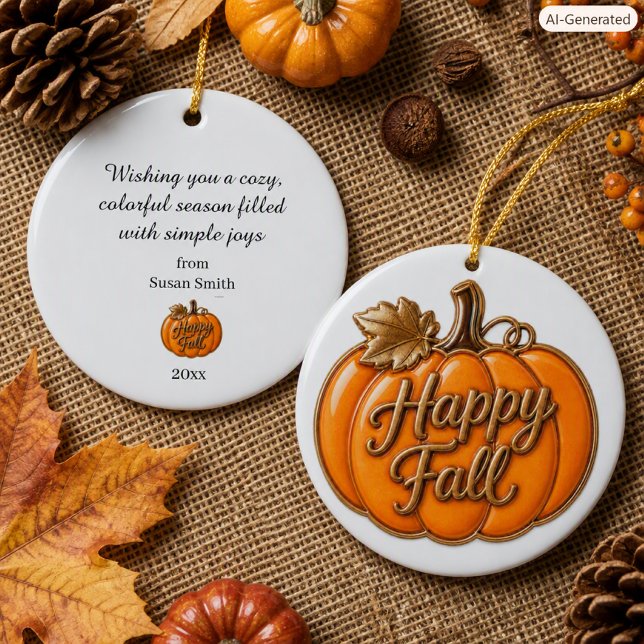 Cozy Autumn Happy Fall Pumpkin Ceramic Ornament  (Creator Uploaded)