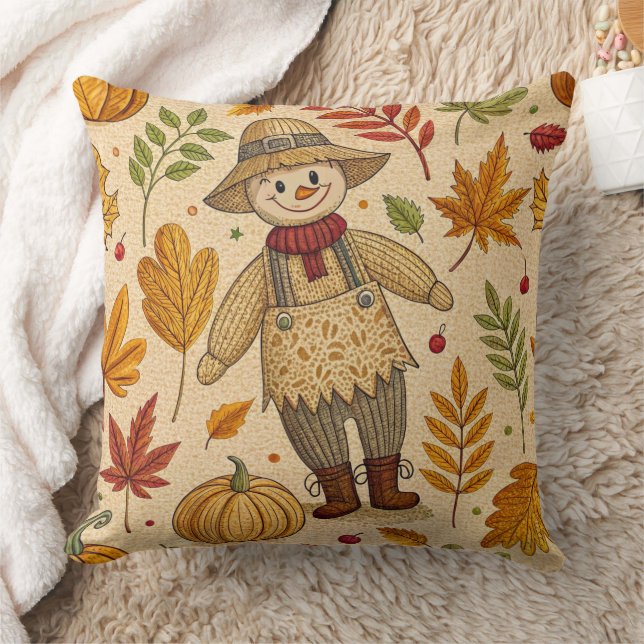 Cozy Autumn Harvest Scarecrow Pattern (5) Throw Pillow (Blanket)
